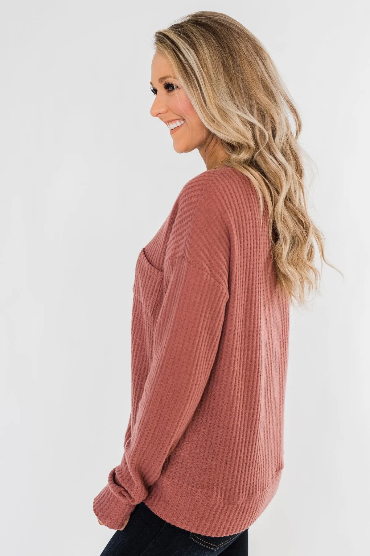 When We're Together Waffle Knit Top- Dusty Rose