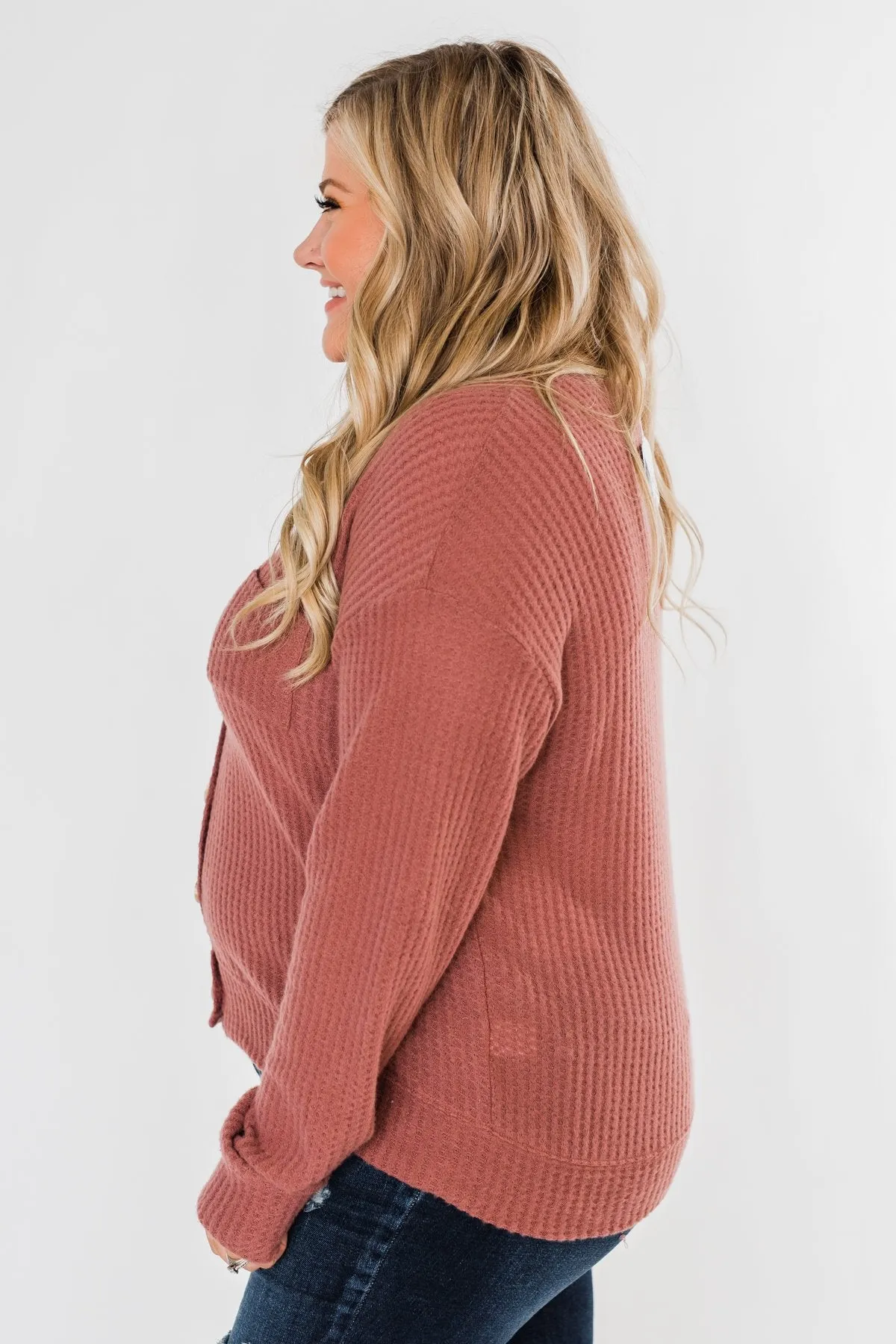 When We're Together Waffle Knit Top- Dusty Rose