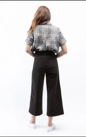 Wide Leg Crop Twill Pant in Black, by OAT