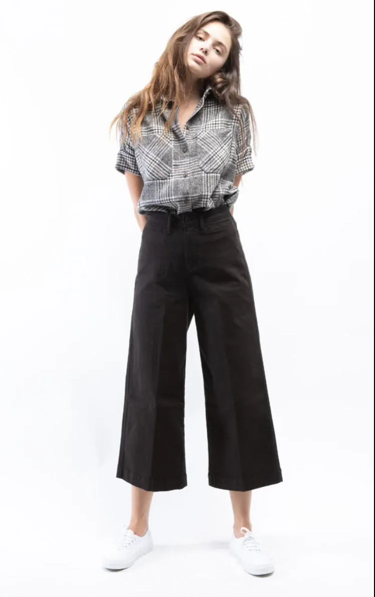 Wide Leg Crop Twill Pant in Black, by OAT
