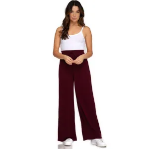 Wide Leg Long Pants Wine-Colored Rib Knit