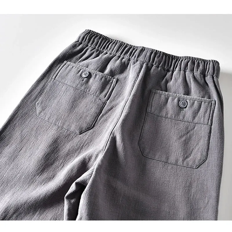 Winter New Gray Thick Fleece Cotton Linen Pants - Multi-pocket Loose Warm Straight Long Pants