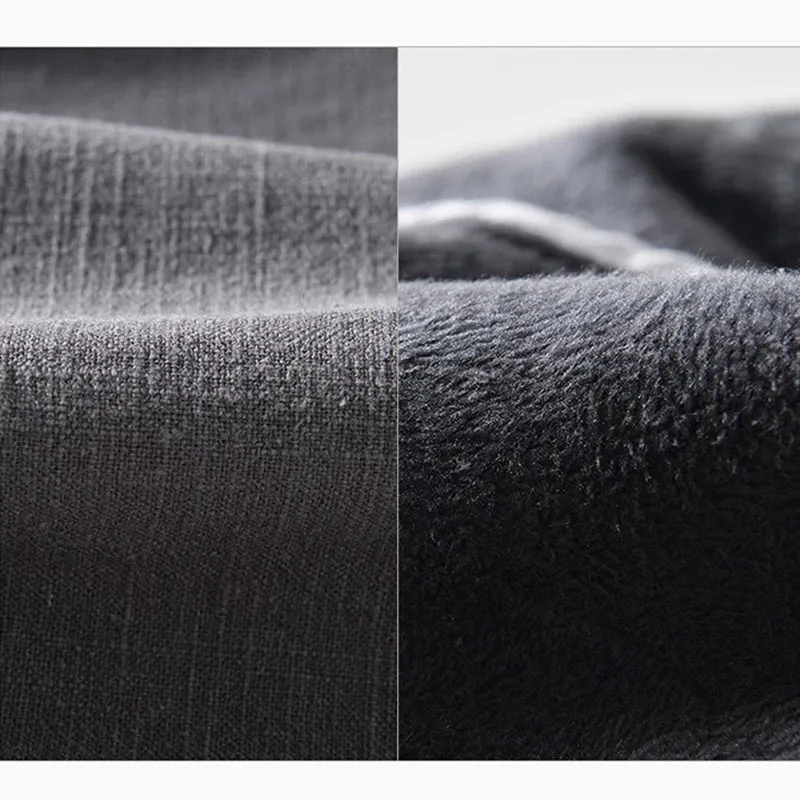 Winter New Gray Thick Fleece Cotton Linen Pants - Multi-pocket Loose Warm Straight Long Pants