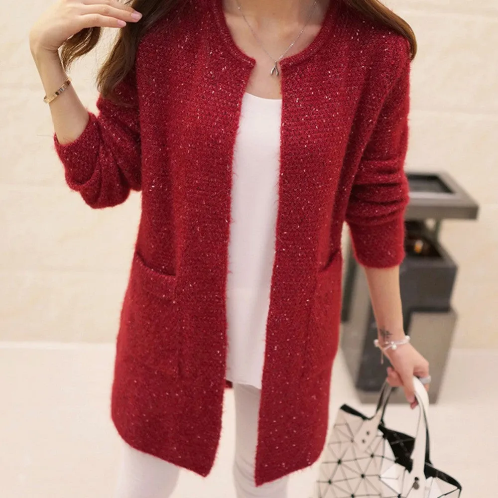 Winter Women Casual Long Sleeve Knitted Cardigans Autumn Crochet Ladies Sweaters Fashion Tricotado Cardigan