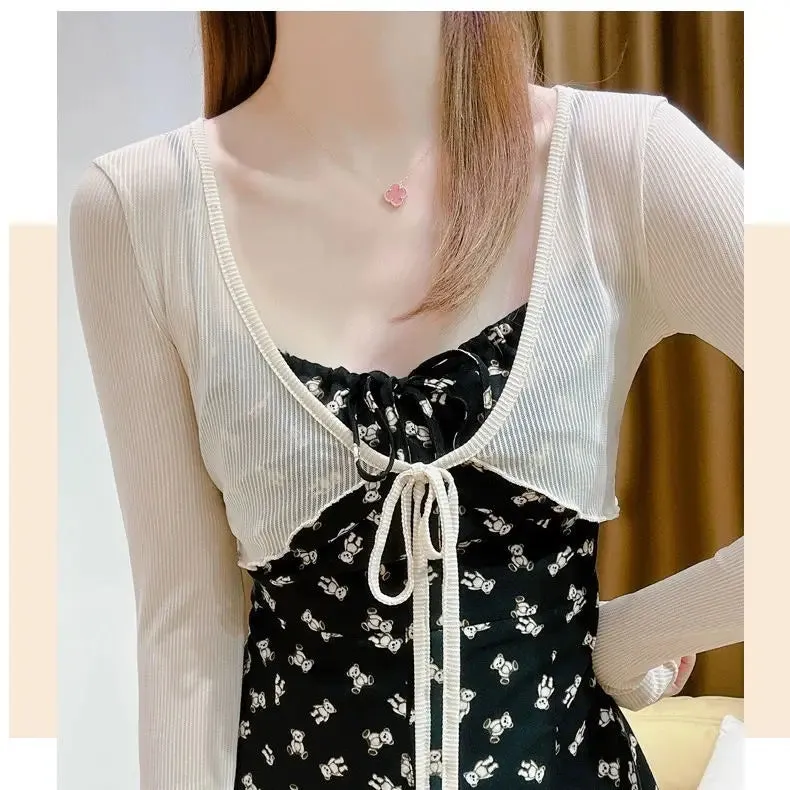 Women Elegant Cropped Long Sleeve Crop Top Mini Lightweight Cardigans Shrugs Open Front Draped Cardigan Shawls Cover Up