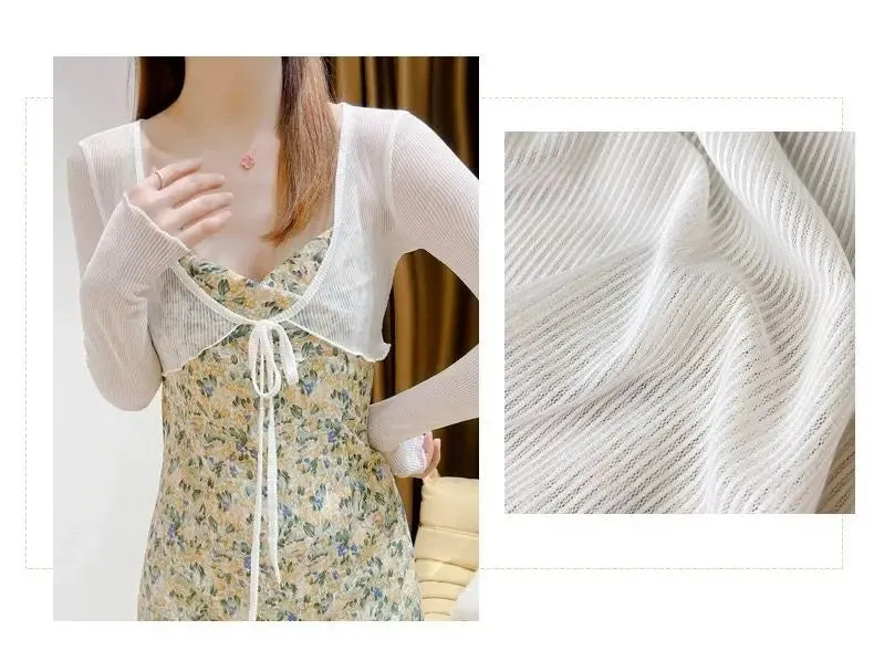 Women Elegant Cropped Long Sleeve Crop Top Mini Lightweight Cardigans Shrugs Open Front Draped Cardigan Shawls Cover Up