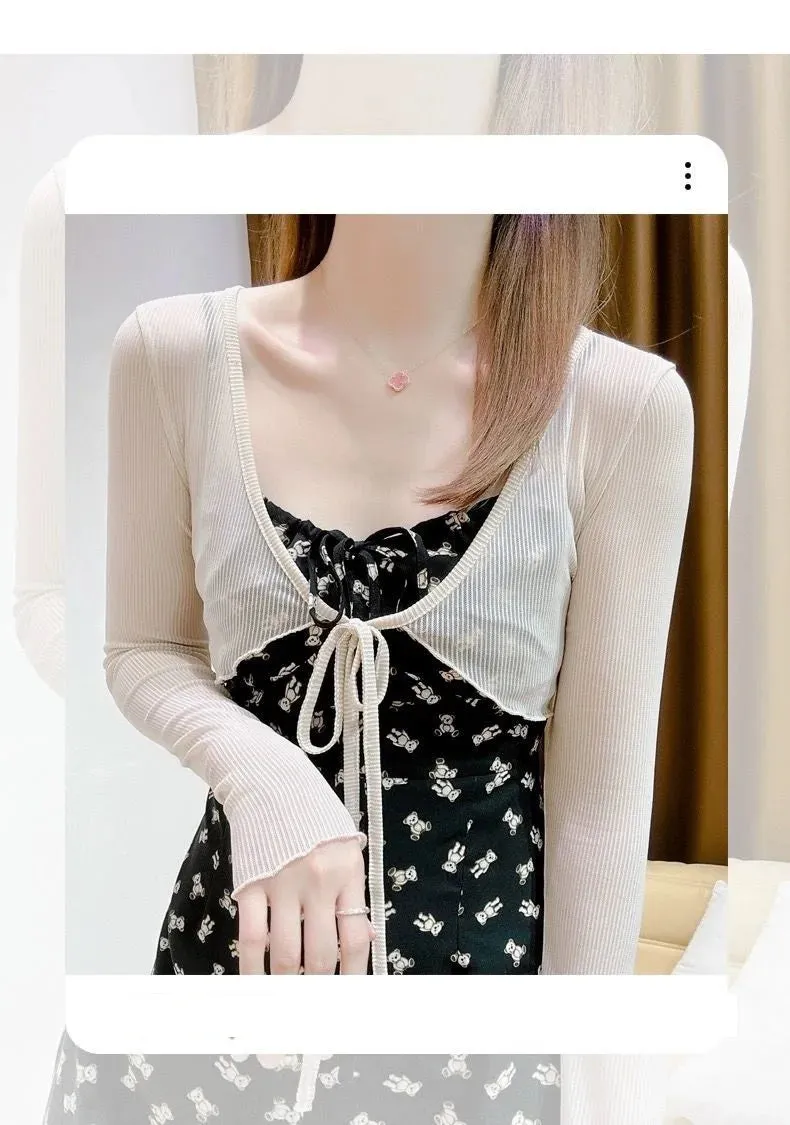 Women Elegant Cropped Long Sleeve Crop Top Mini Lightweight Cardigans Shrugs Open Front Draped Cardigan Shawls Cover Up