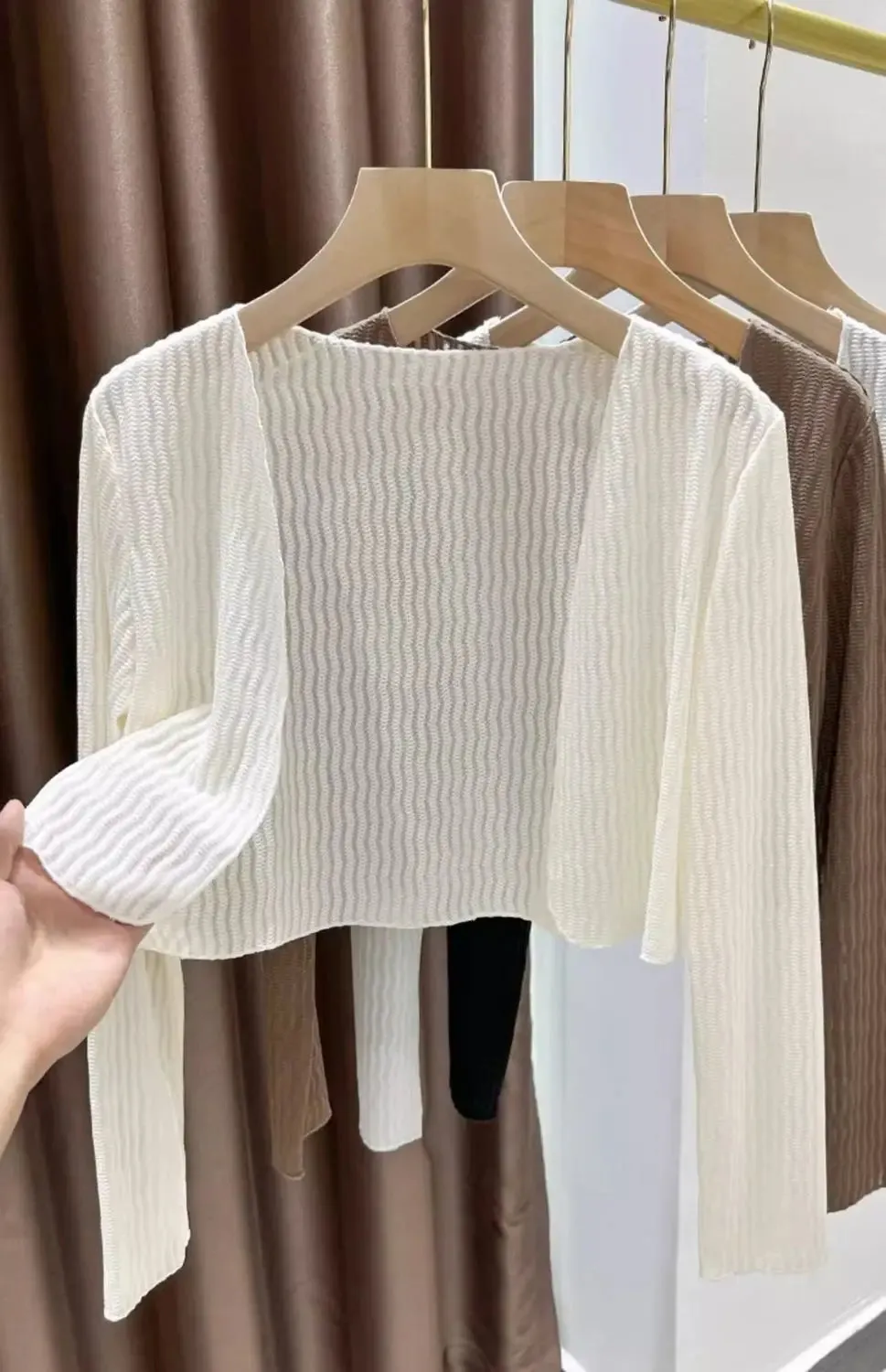 Women Elegant Cropped Long Sleeve Crop Top Mini Lightweight Cardigans Shrugs Open Front Sweater Draped Cardigan