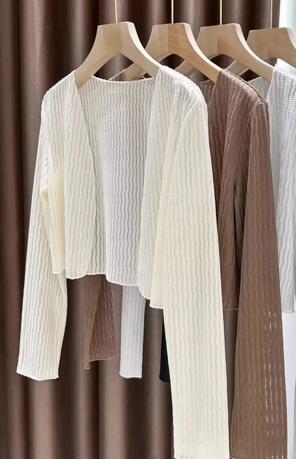 Women Elegant Cropped Long Sleeve Crop Top Mini Lightweight Cardigans Shrugs Open Front Sweater Draped Cardigan