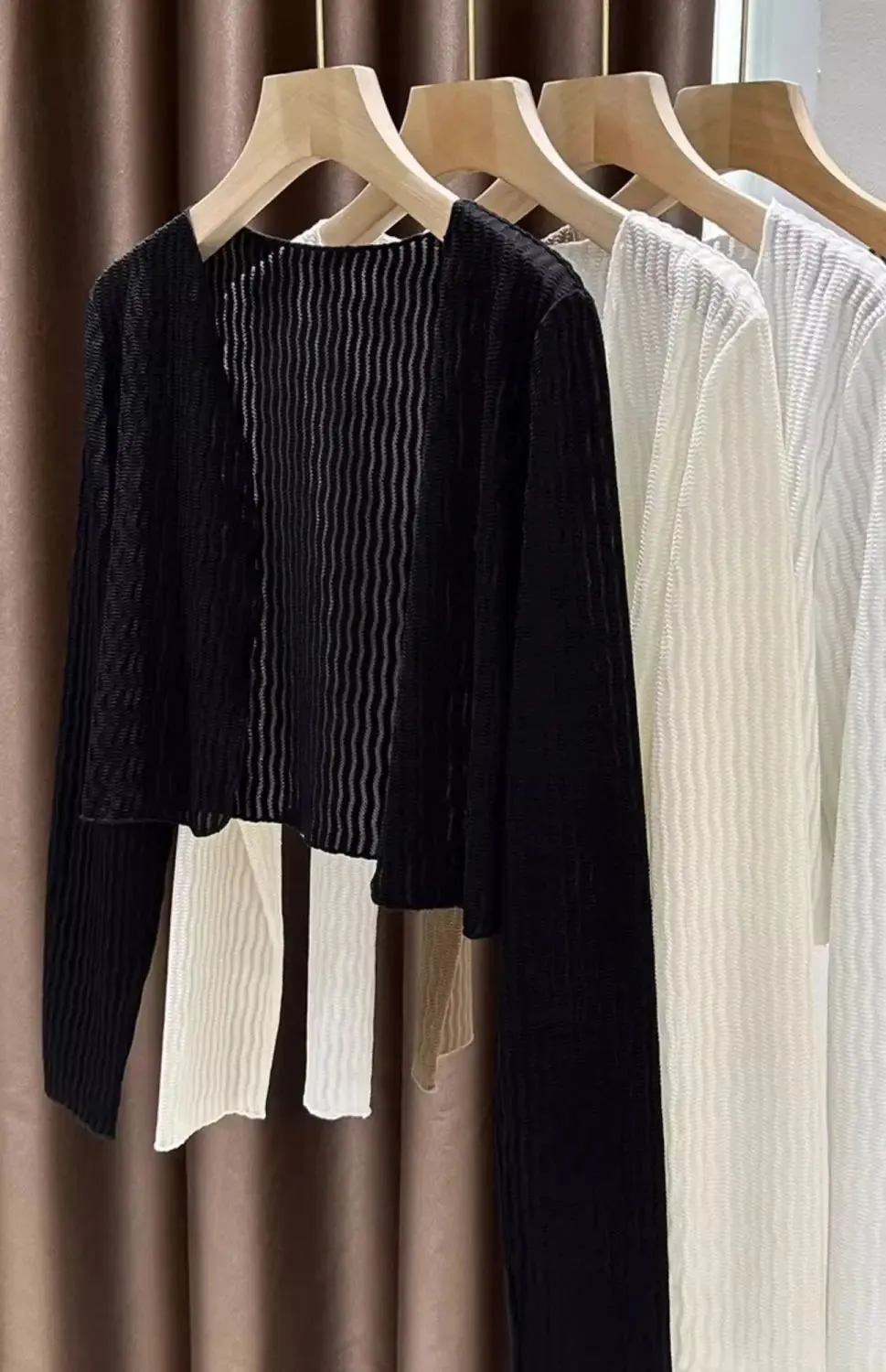 Women Elegant Cropped Long Sleeve Crop Top Mini Lightweight Cardigans Shrugs Open Front Sweater Draped Cardigan