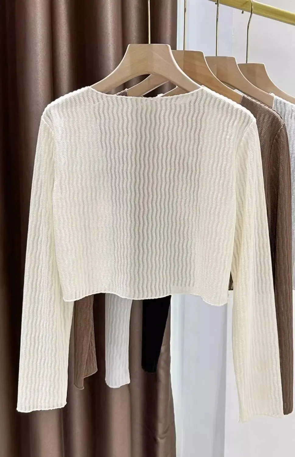 Women Elegant Cropped Long Sleeve Crop Top Mini Lightweight Cardigans Shrugs Open Front Sweater Draped Cardigan
