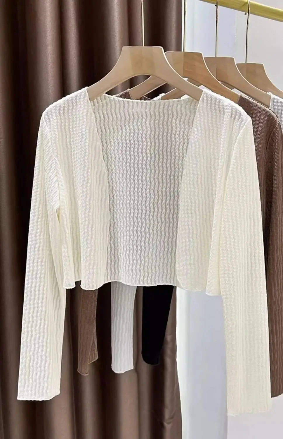 Women Elegant Cropped Long Sleeve Crop Top Mini Lightweight Cardigans Shrugs Open Front Sweater Draped Cardigan