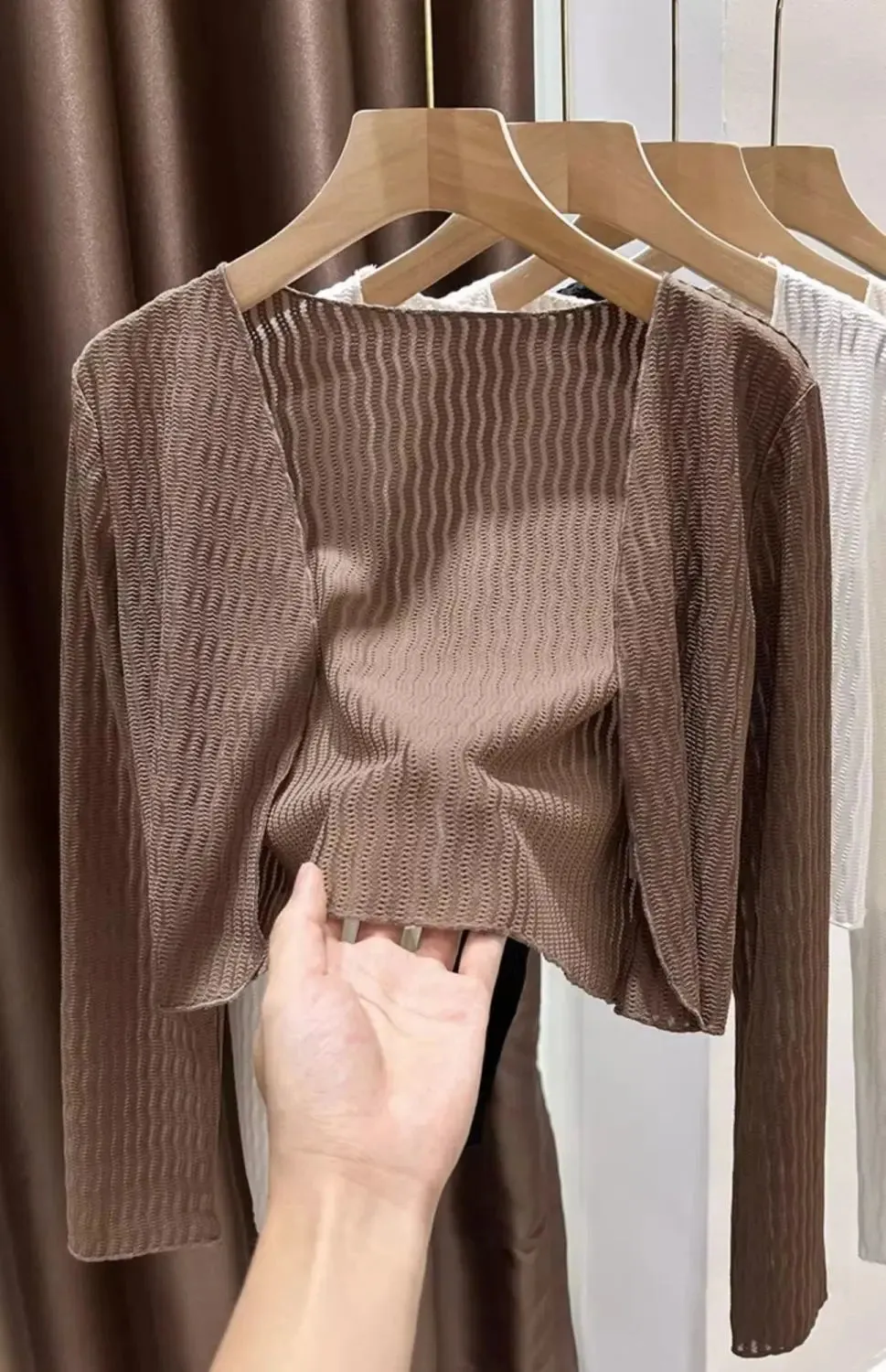Women Elegant Cropped Long Sleeve Crop Top Mini Lightweight Cardigans Shrugs Open Front Sweater Draped Cardigan