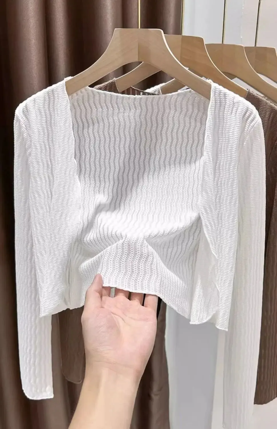 Women Elegant Cropped Long Sleeve Crop Top Mini Lightweight Cardigans Shrugs Open Front Sweater Draped Cardigan