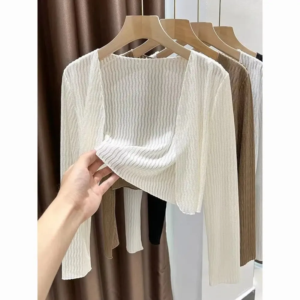 Women Elegant Cropped Long Sleeve Crop Top Mini Lightweight Cardigans Shrugs Open Front Sweater Draped Cardigan