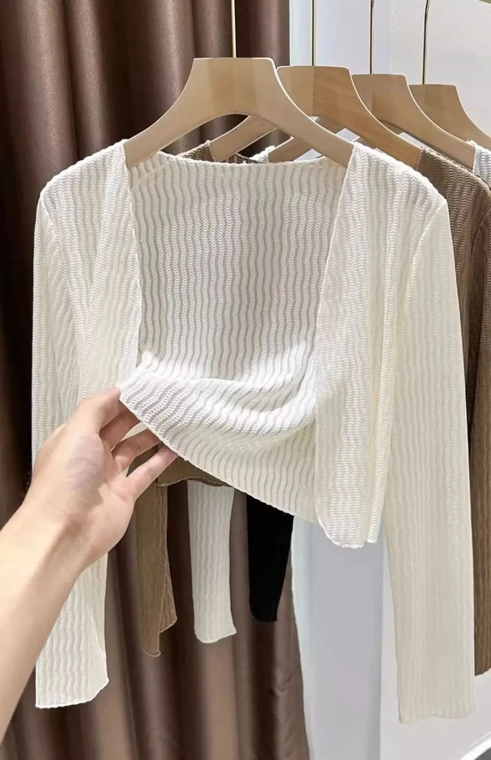 Women Elegant Cropped Long Sleeve Crop Top Mini Lightweight Cardigans Shrugs Open Front Sweater Draped Cardigan