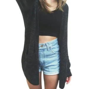 Women Long Sleeve Sweater Knitted Cardigan Fashion Loose Pocket Sweater Outwear Jacket Coat