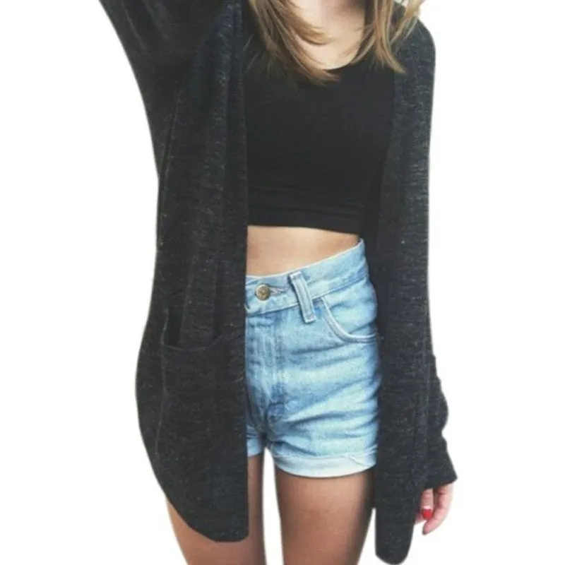 Women Long Sleeve Sweater Knitted Cardigan Fashion Loose Pocket Sweater Outwear Jacket Coat