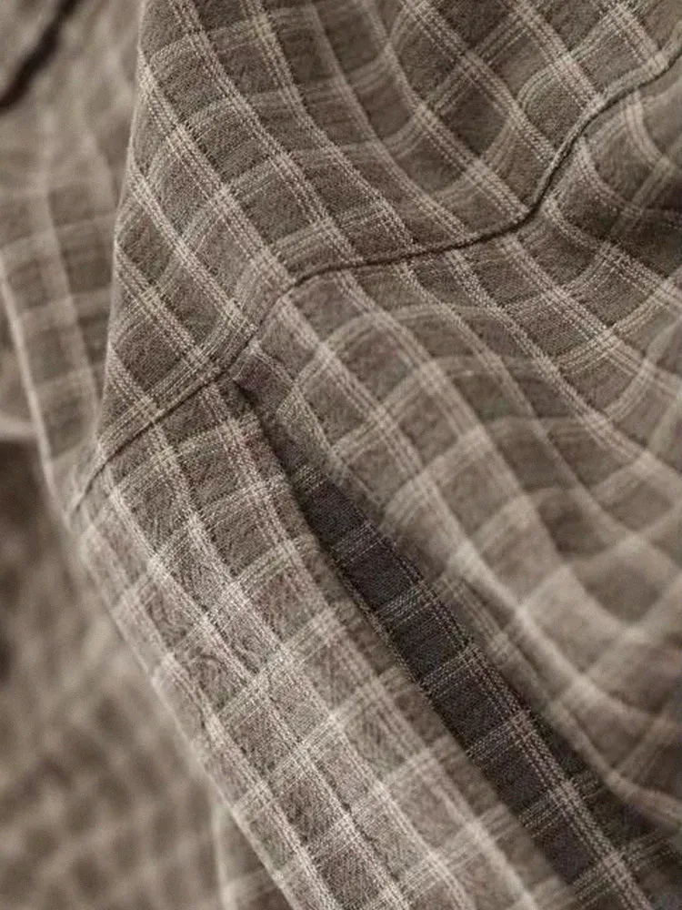 Women Retro Classic Loose Cotton Linen Plaid Shirts