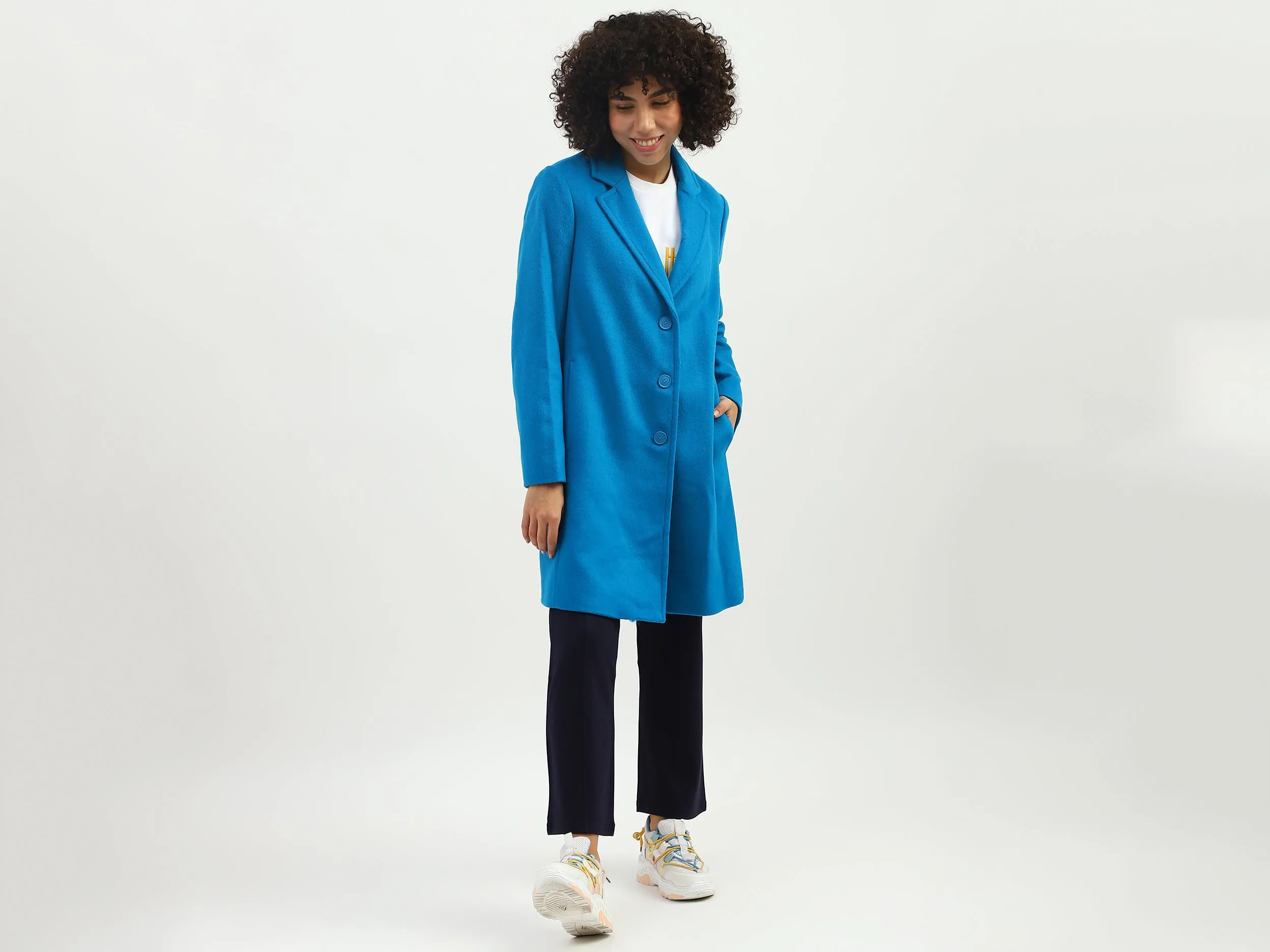 Women Solid Lapel Collar Coat