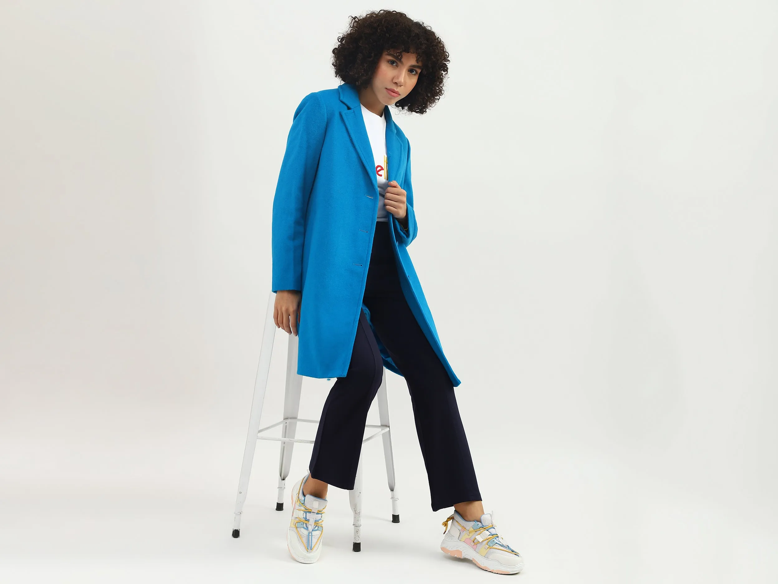 Women Solid Lapel Collar Coat