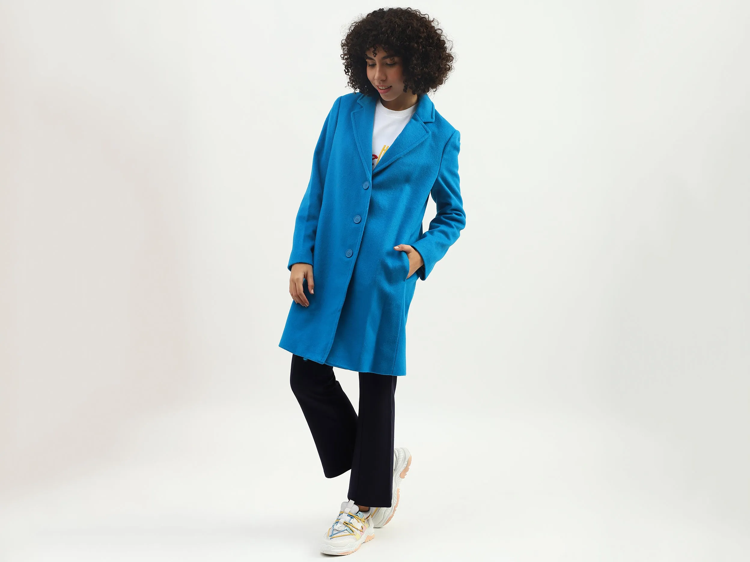 Women Solid Lapel Collar Coat
