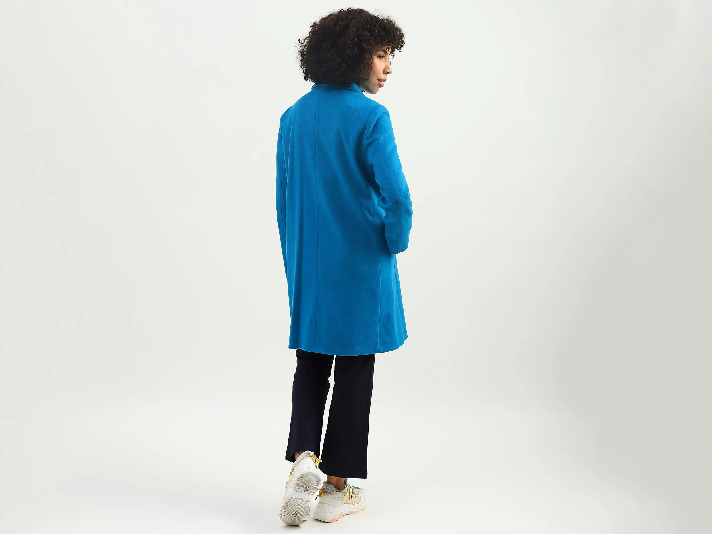 Women Solid Lapel Collar Coat