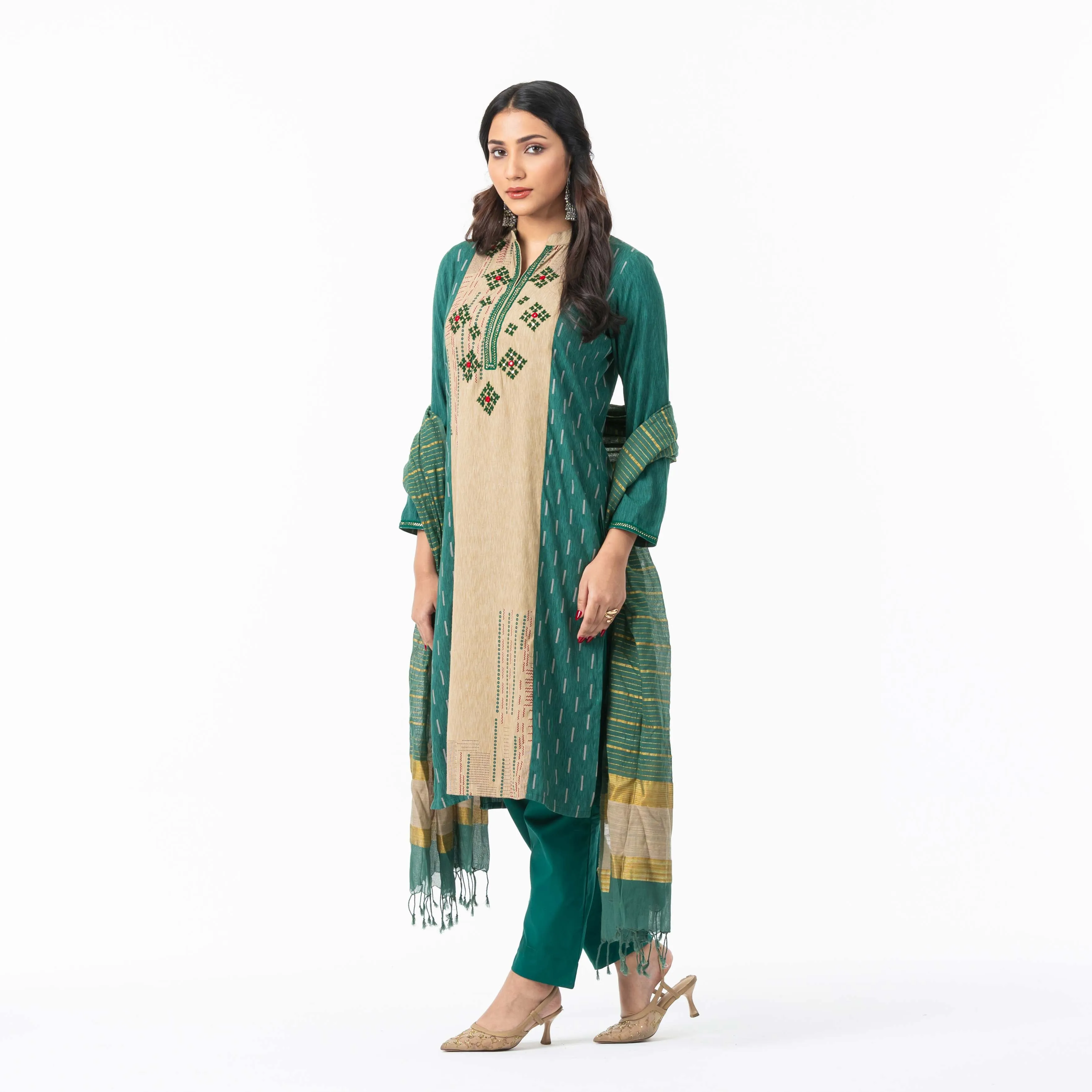 Womens Ethnic Green 3-Piece Set