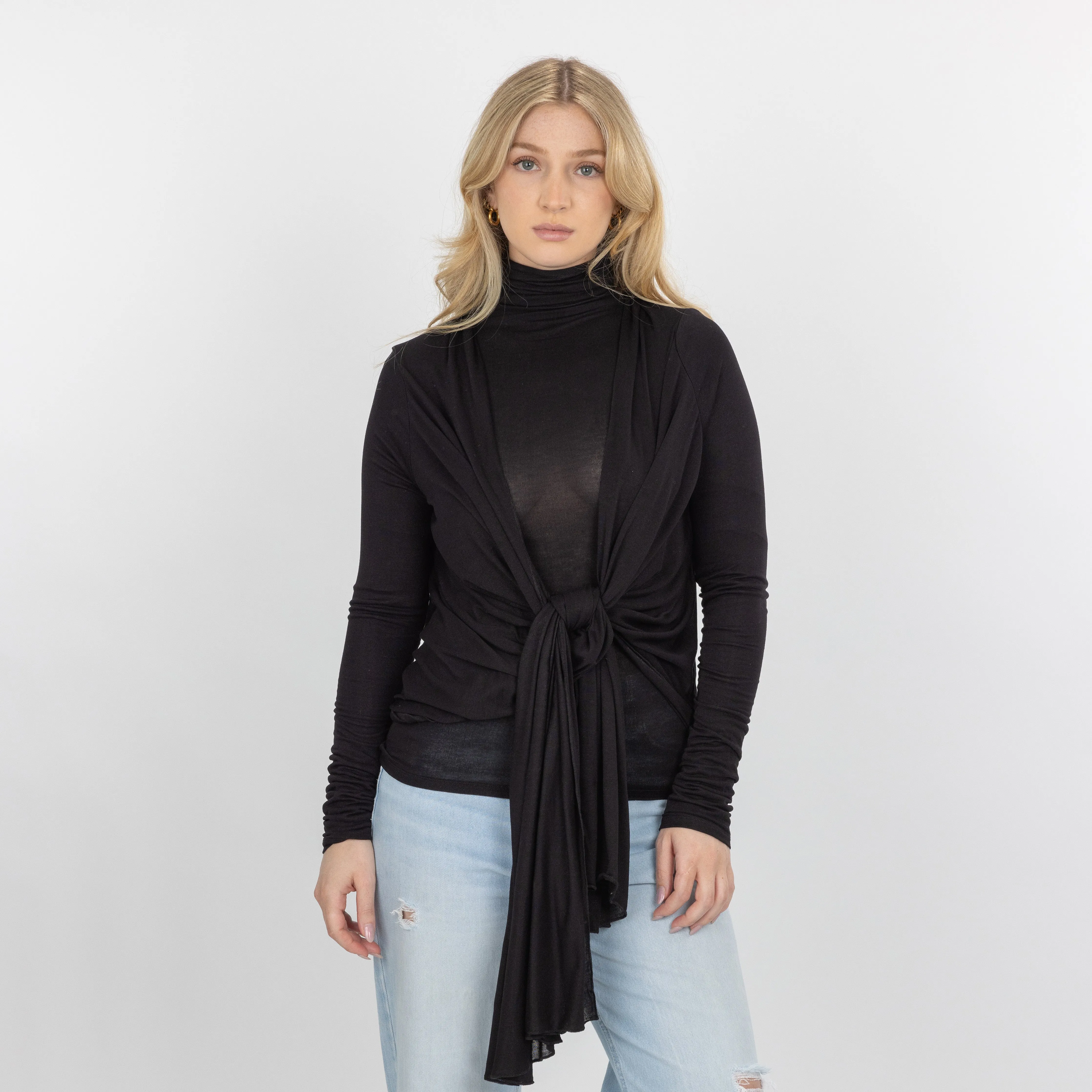 Womens Long Sleeve Cardigan Wrap - Black