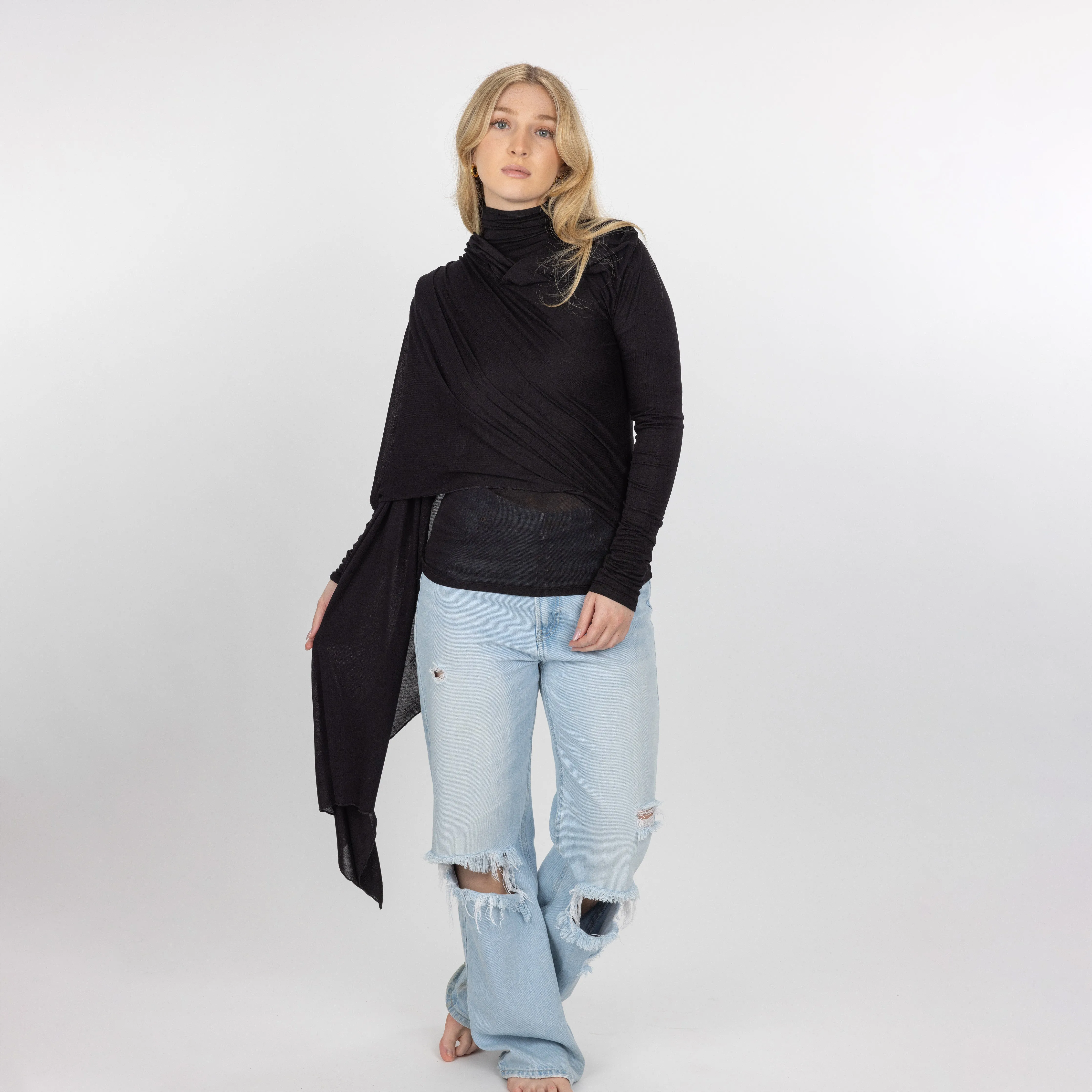 Womens Long Sleeve Cardigan Wrap - Black