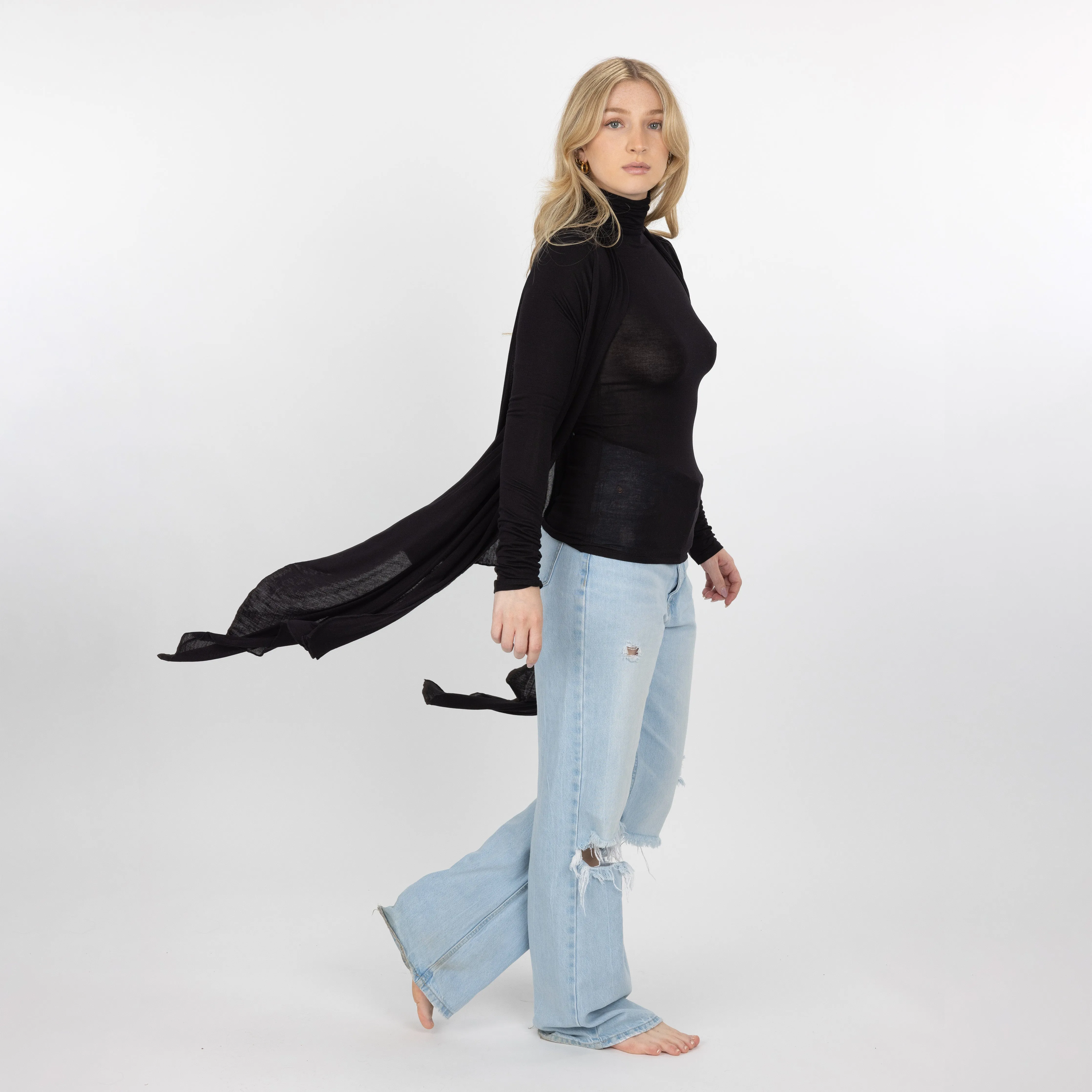 Womens Long Sleeve Cardigan Wrap - Black
