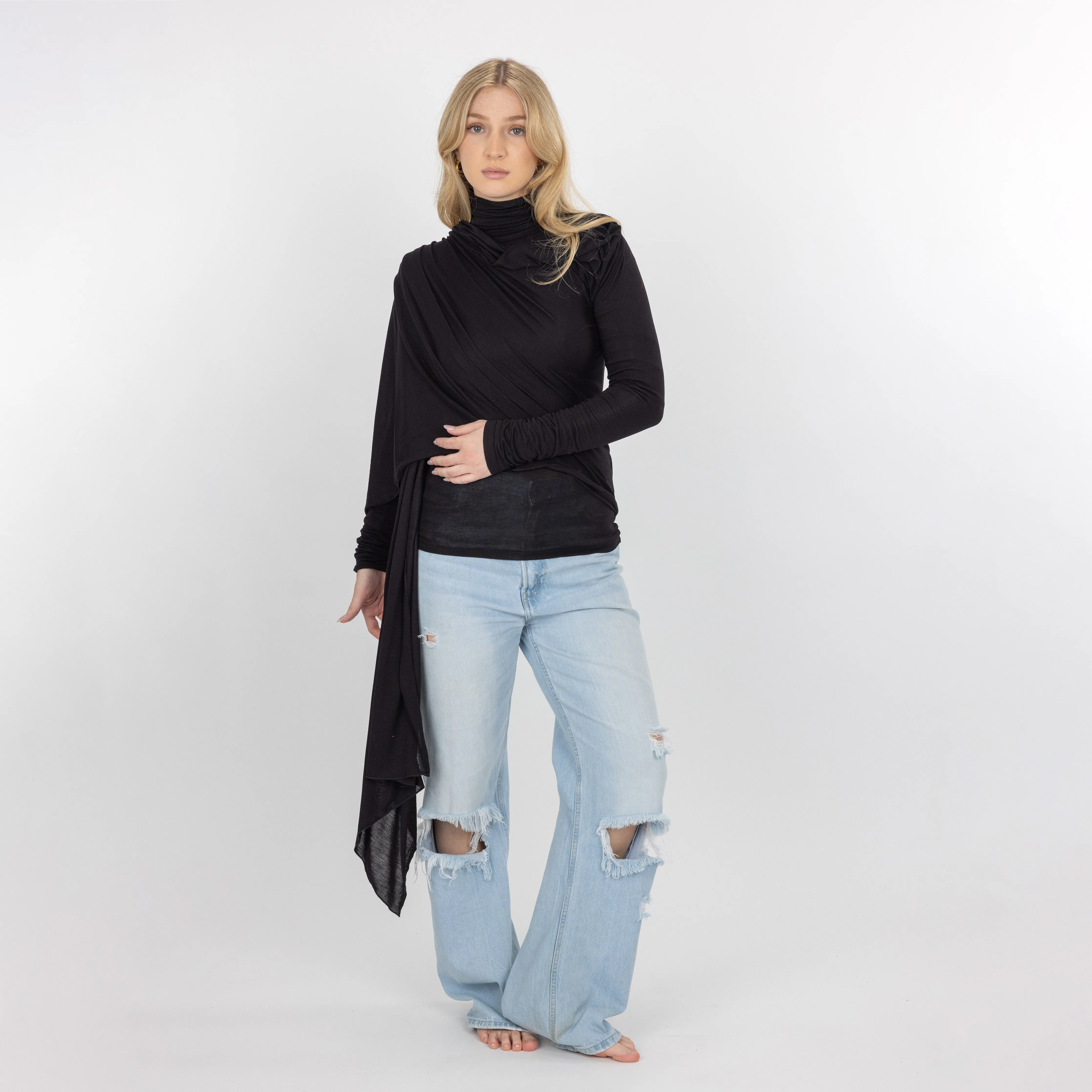 Womens Long Sleeve Cardigan Wrap - Black