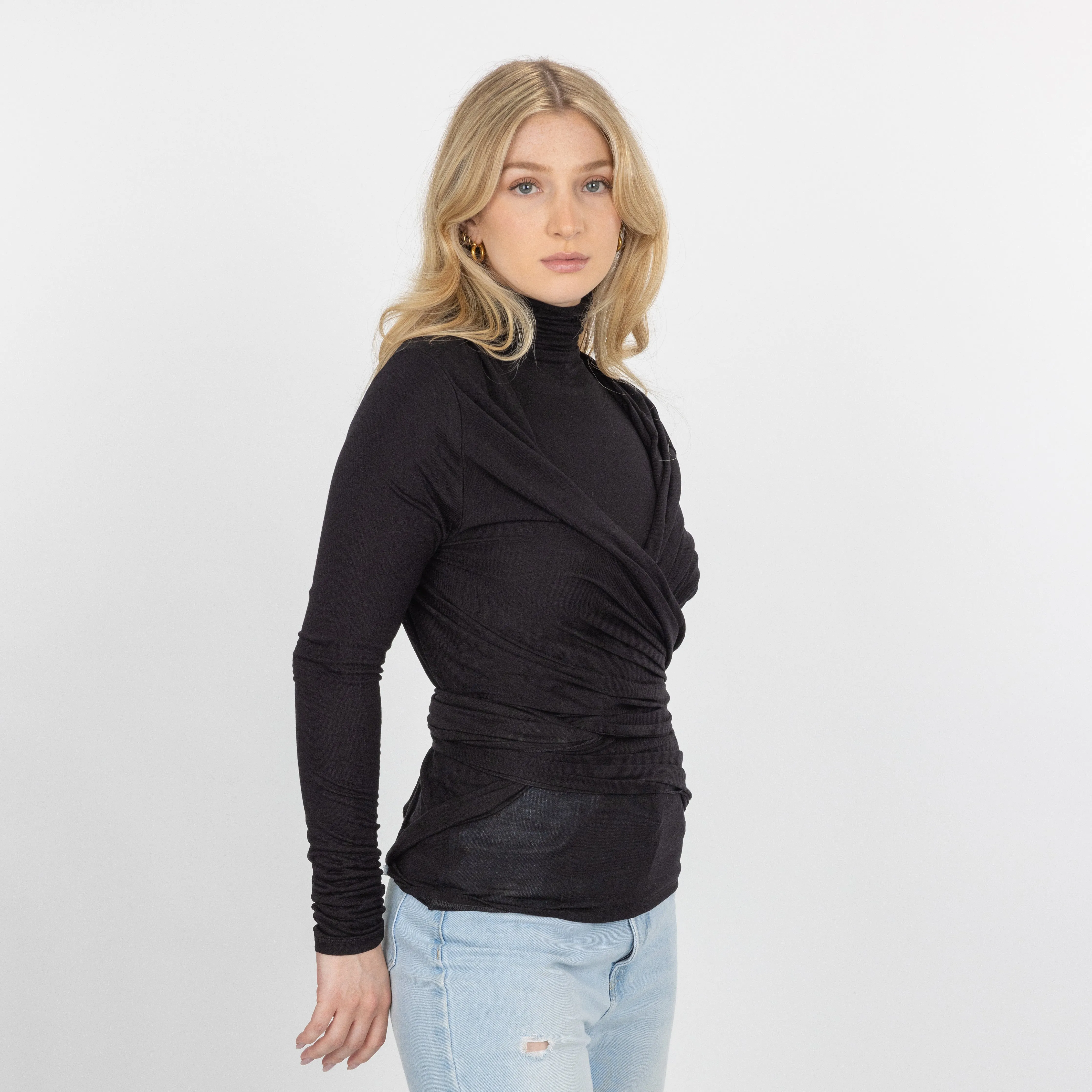 Womens Long Sleeve Cardigan Wrap - Black