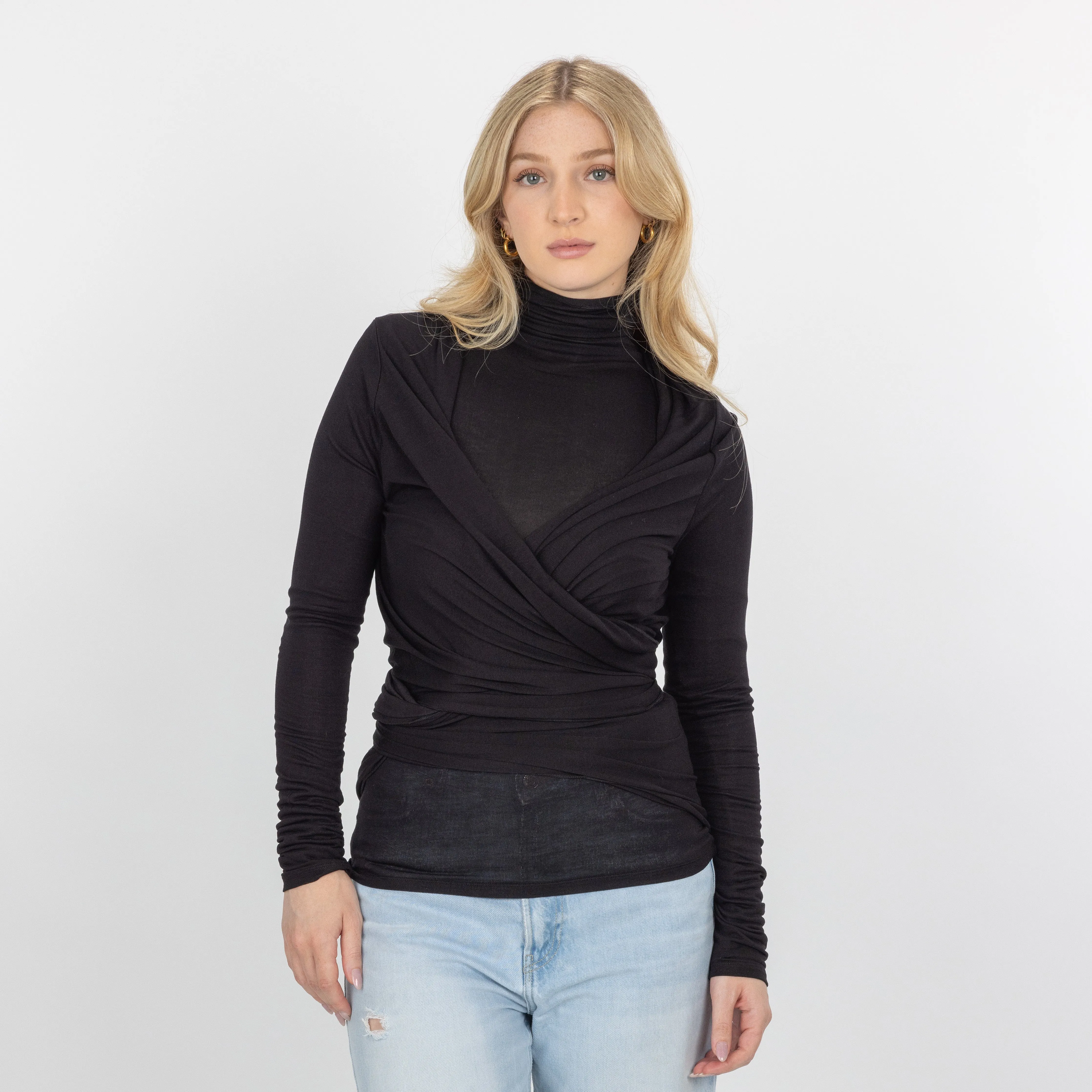 Womens Long Sleeve Cardigan Wrap - Black
