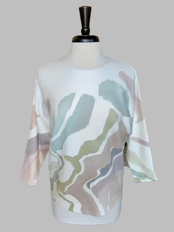Women's Printed Crewneck Sweater with Dolman Sleeve - 38009