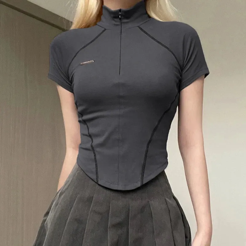 Y2K Basic Half Zip Up Top