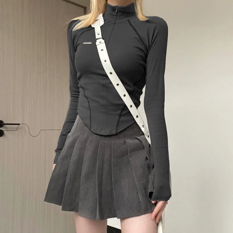 Y2K Basic Half Zip Up Top