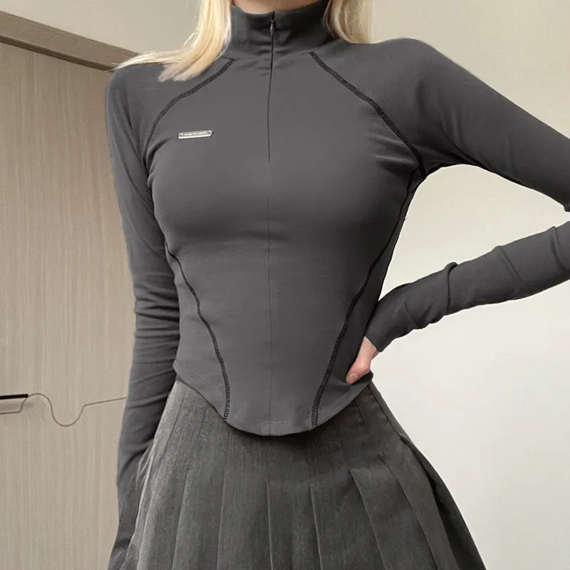 Y2K Basic Half Zip Up Top