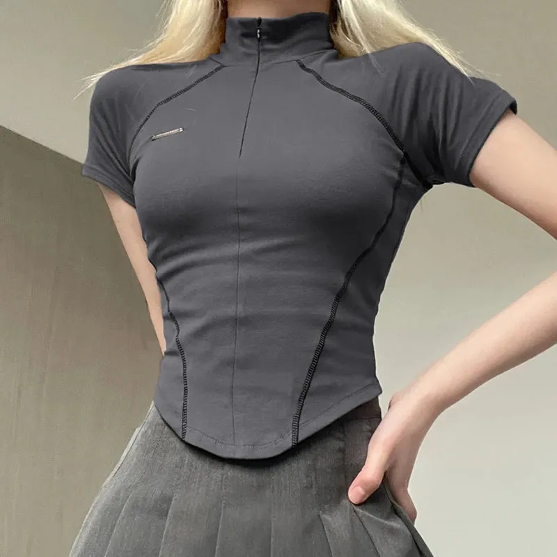 Y2K Basic Half Zip Up Top