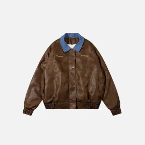 Y2K Leather Jacket with Turndown Collar in Premium Synthetic Leather