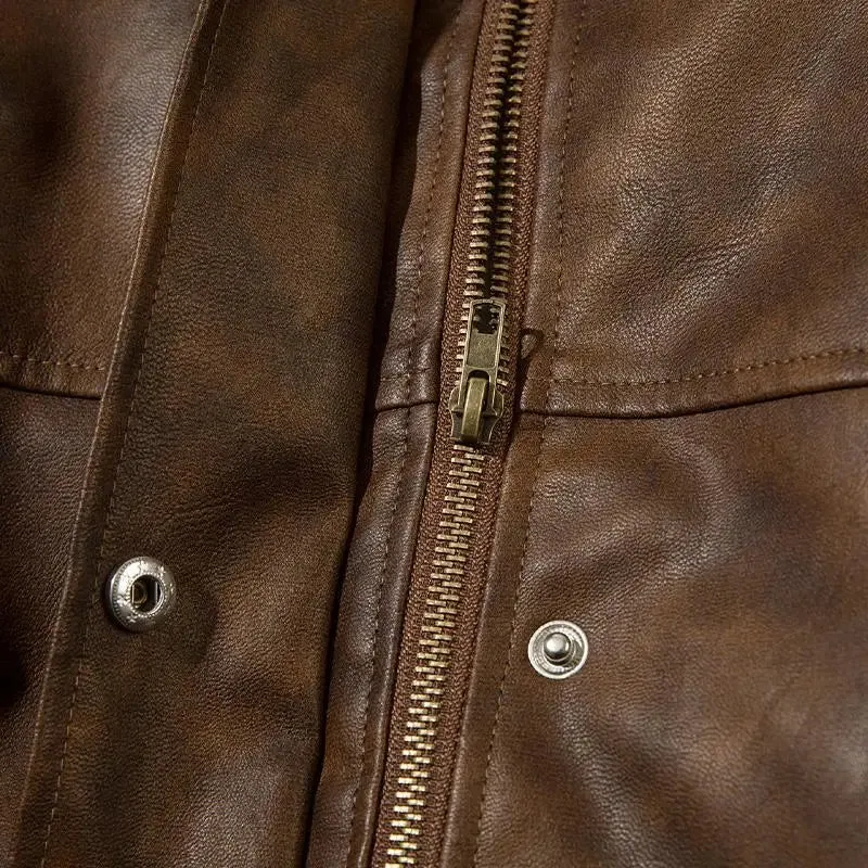 Y2K Leather Jacket with Turndown Collar in Premium Synthetic Leather