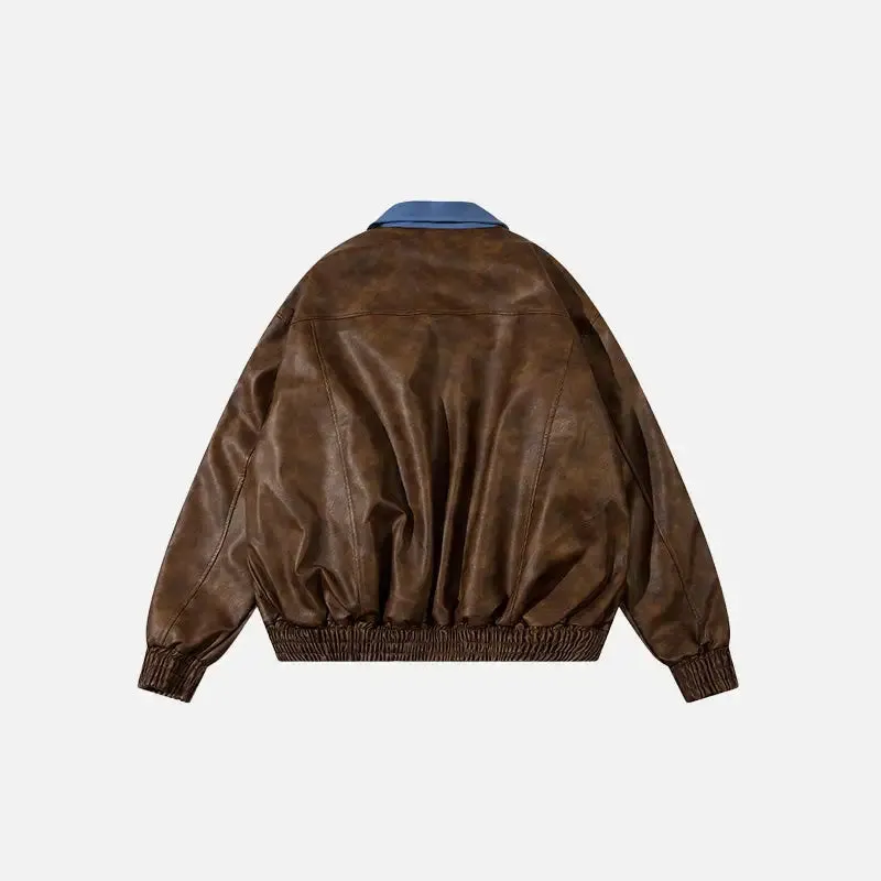 Y2K Leather Jacket with Turndown Collar in Premium Synthetic Leather